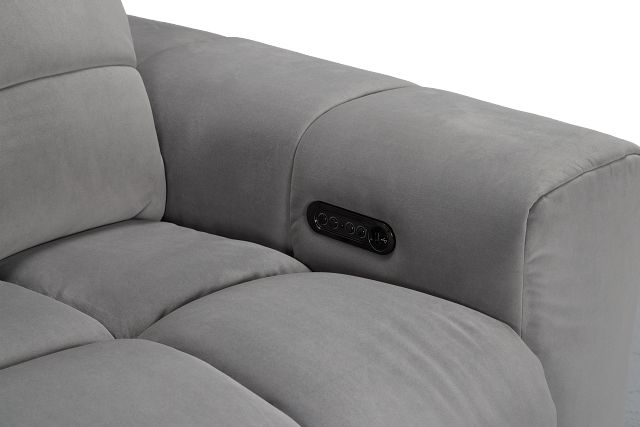 Gemma Light Gray Velvet Medium Triple Power Right Chaise Sectional