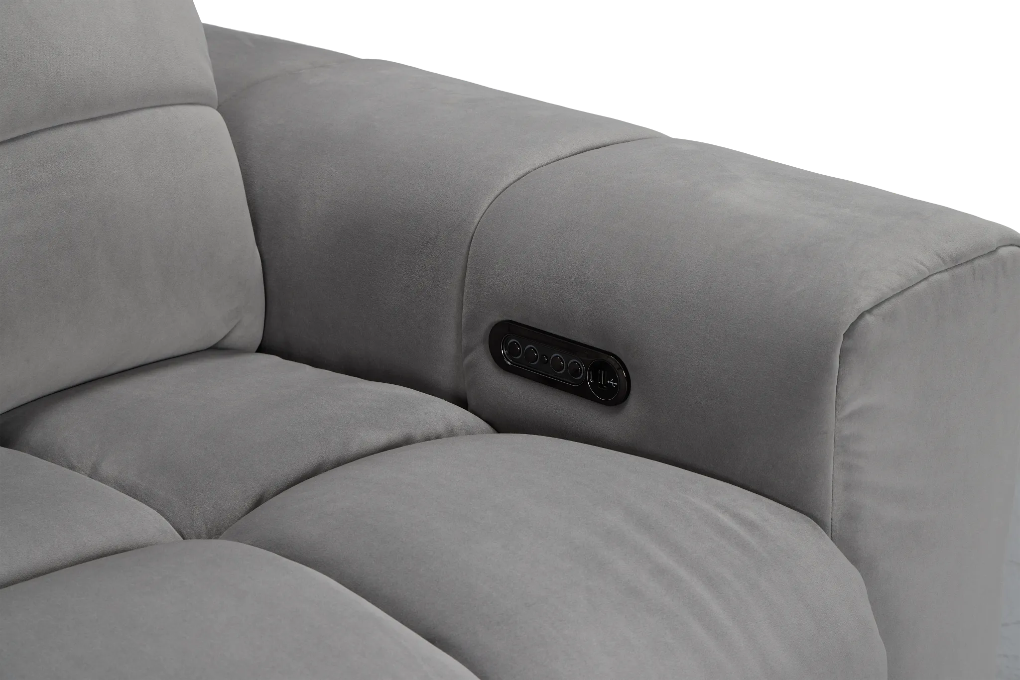 Gemma Light Gray Velvet Medium Triple Power Right Chaise Sectional