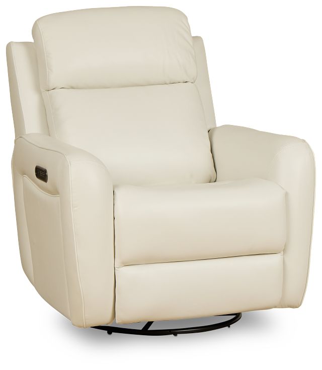 Julian White Lthr/vinyl Power Swivel Glider Recliner