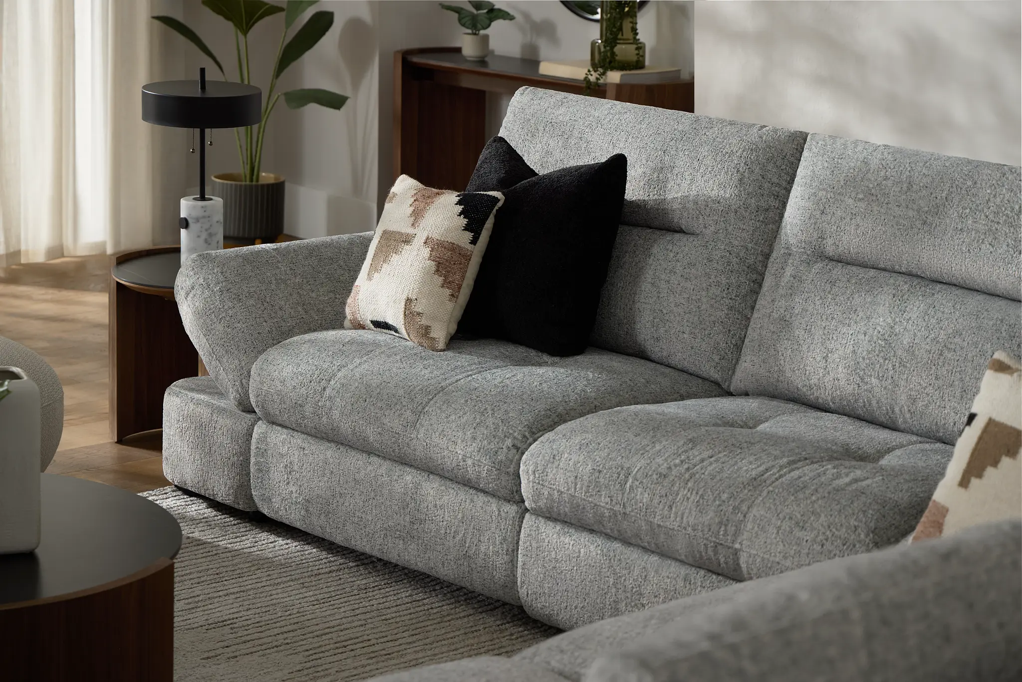 Mila Gray Fabric Small Triple Power Reclining Two-arm Sectional Mila Gray Fabric Small Triple Power Reclining Two-arm Sectional