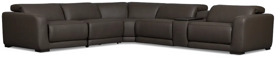 Kieran Dark Brown Lthr/vinyl Medium Dual Power 2-arm Reclining Sectional Kieran Dark Brown Lthr/vinyl Medium Dual Power 2-arm Reclining Sectional