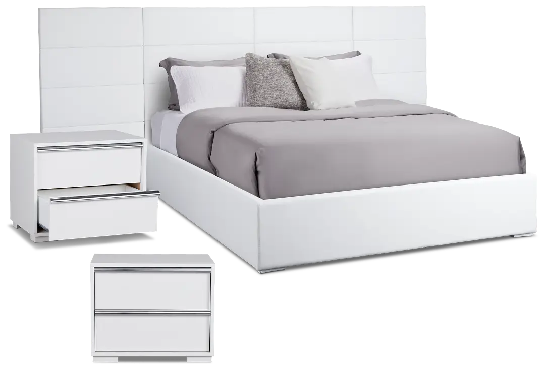 Doral White Uph Upholstered Spread Bed W/ 2 Nightstands Doral White Uph Upholstered Spread Bed W/ 2 Nightstands