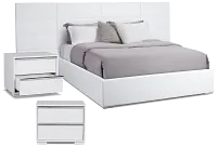 Doral White Uph Upholstered Spread Bed W/ 2 Nightstands