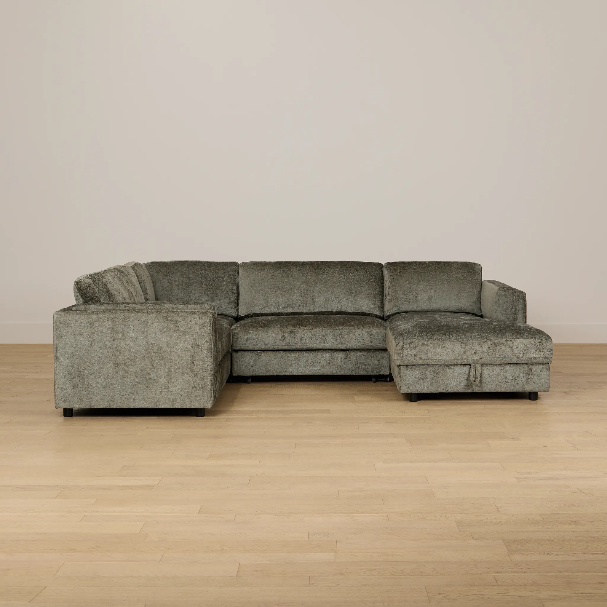 Farren Dark Green Fabric Medium Right Chaise Sleeper Sectional