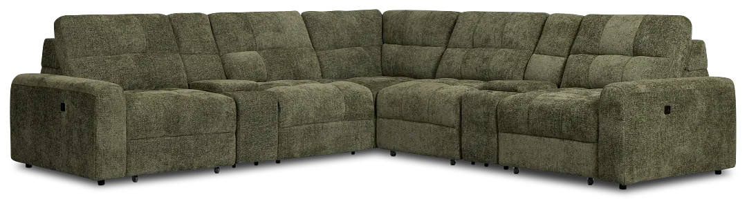 Hendrix Green Fabric Large Tri Power 2 Arm Extension Chaise Sectional