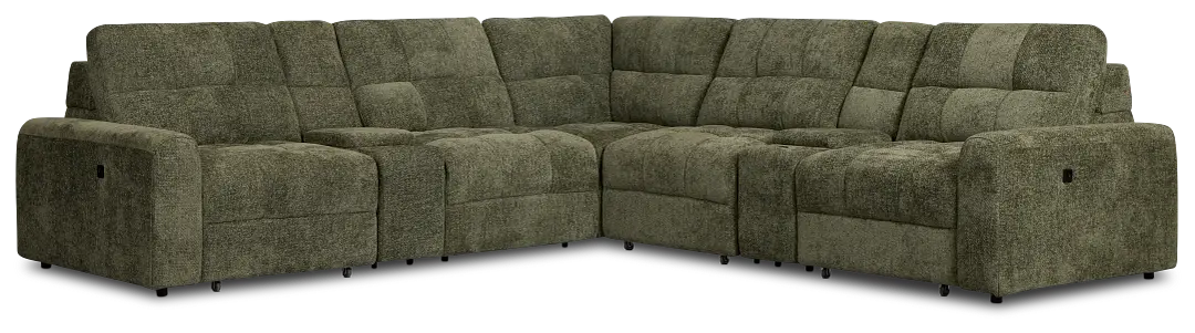 Hendrix Green Fabric Large Tri Power 2 Arm Extension Chaise Sectional Hendrix Green Fabric Large Tri Power 2 Arm Extension Chaise Sectional