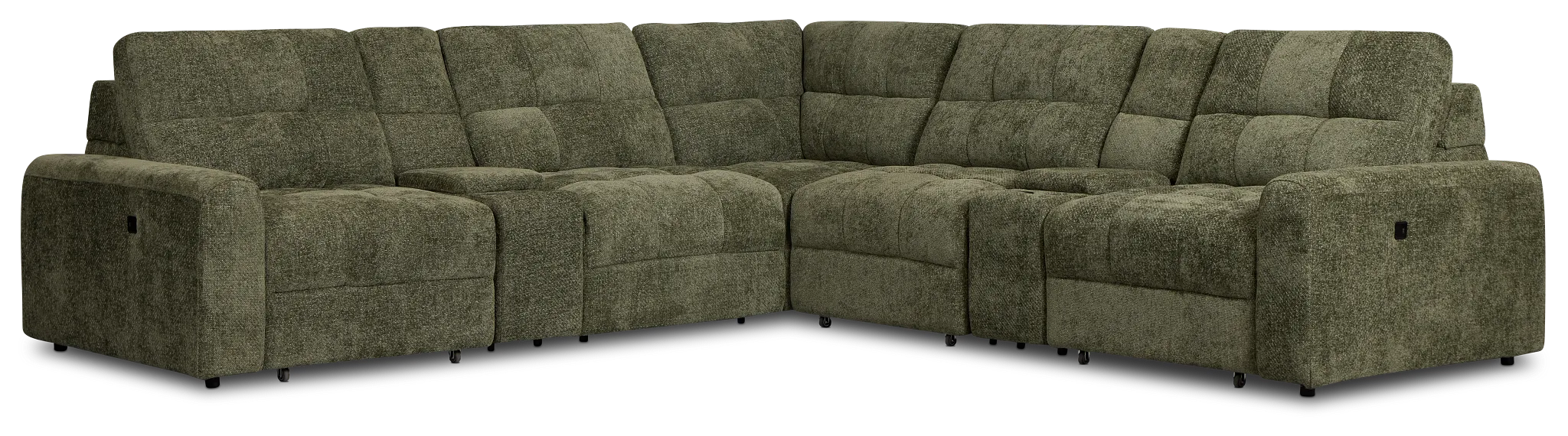 Hendrix Green Fabric Large Tri Power 2 Arm Extension Chaise Sectional