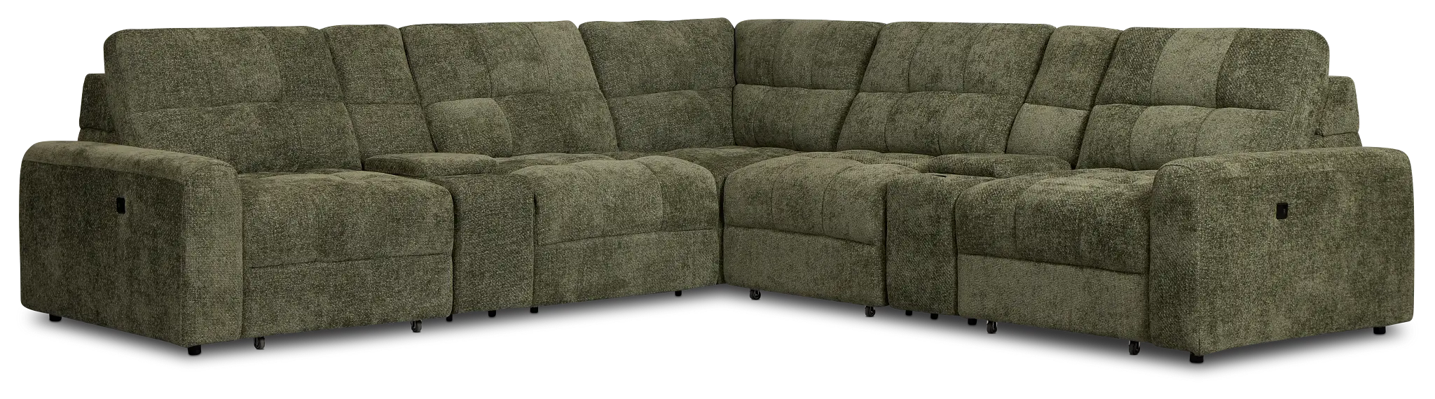 Hendrix Green Fabric Large Tri Power 2 Arm Extension Chaise Sectional Hendrix Green Fabric Large Tri Power 2 Arm Extension Chaise Sectional