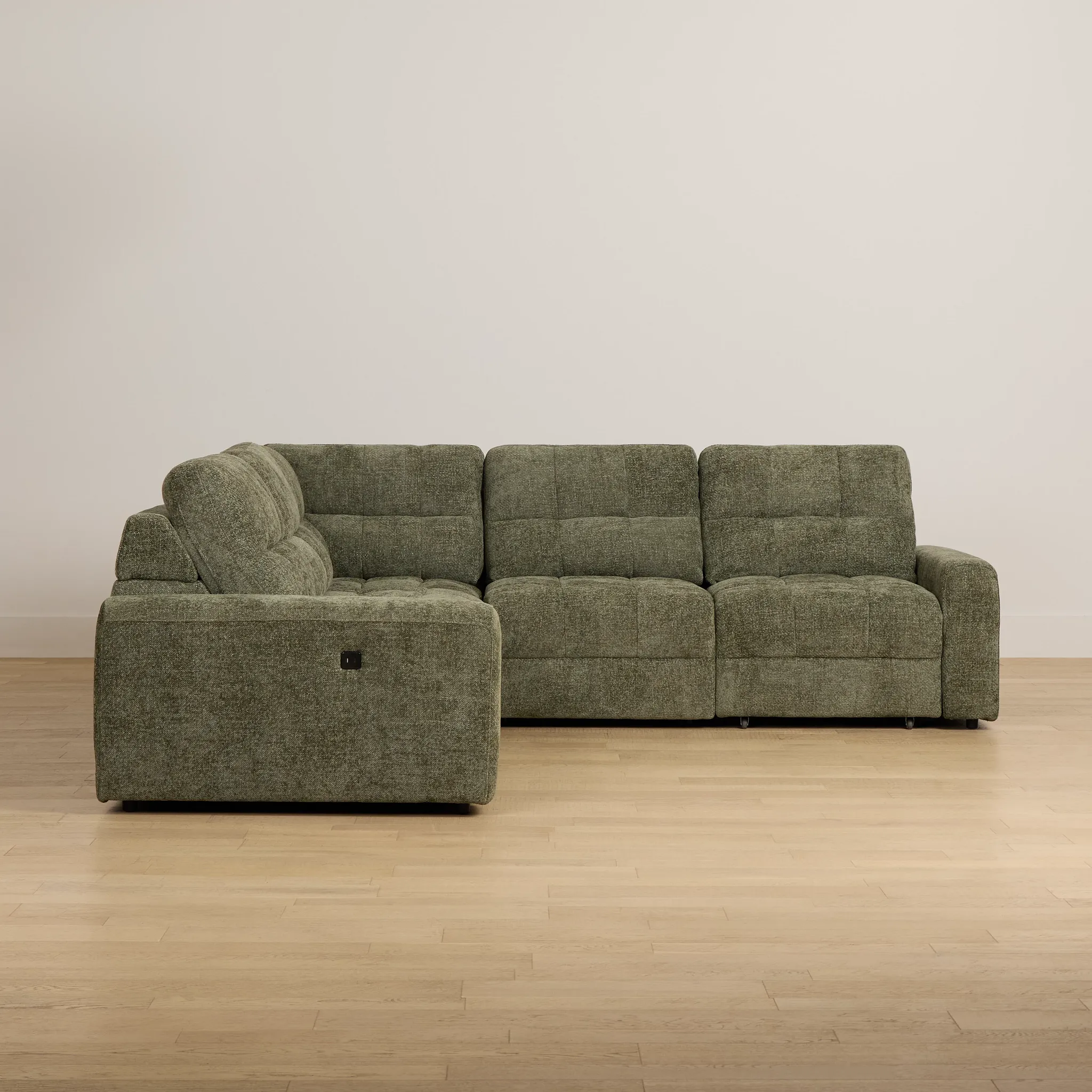Hendrix Green Fabric Small Two Arm Power Extension Chaise Sectional