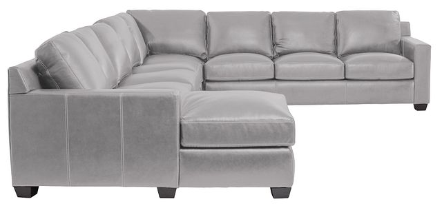 Carson Gray Leather Large Left Chaise, Leather Sectional With Chaise And Sleeper