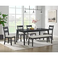 Kerensa Black Rect Table With 4 Upholstered Side Chairs & Bench