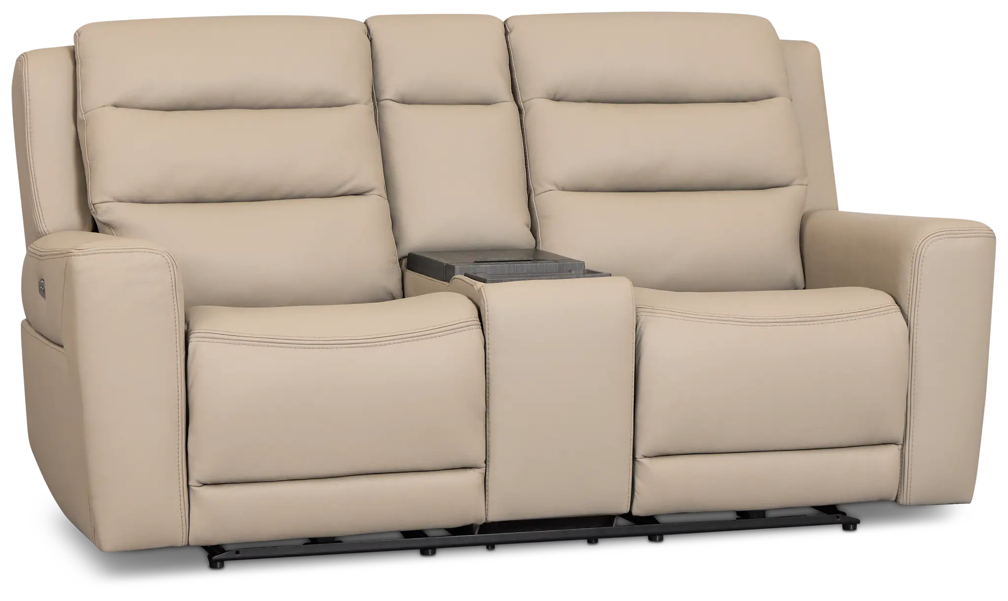Wilder Taupe Leather Power Reclining Console Loveseat With Refrigerator Wilder Taupe Leather Power Reclining Console Loveseat With Refrigerator