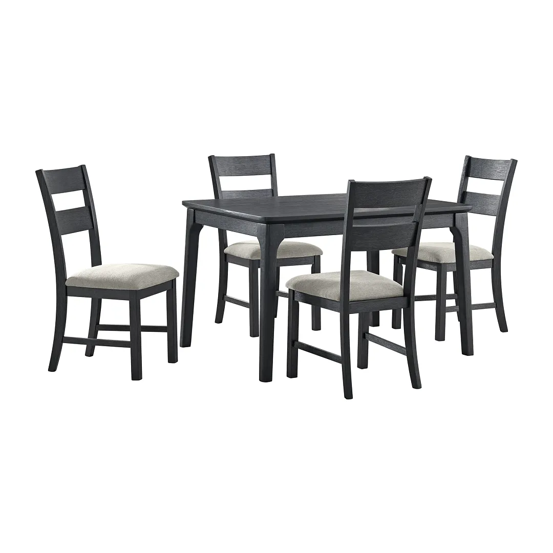 Kerensa Black Rect Table & 4 Upholstered Chairs