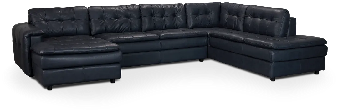 Rowan Navy Leather U-shaped Sectional W/ Right Bumper