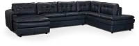 Rowan Navy Leather U-shaped Sectional W/ Right Bumper