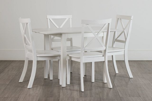 Woodstock White Drop Leaf Rectangular Table & 4 Wood Chairs