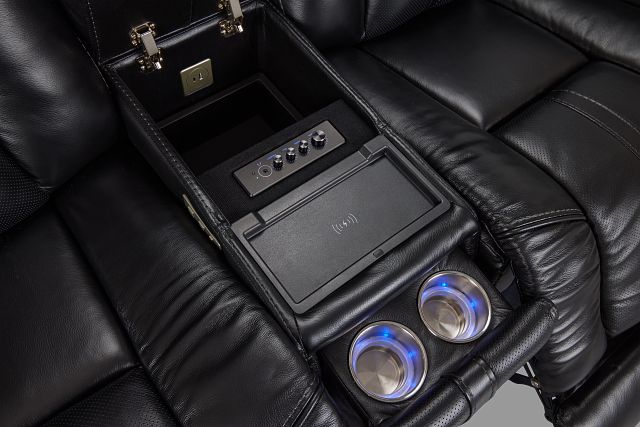 Eclipse Black Lthr/vinyl Power Reclining Console Loveseat W/ Massage