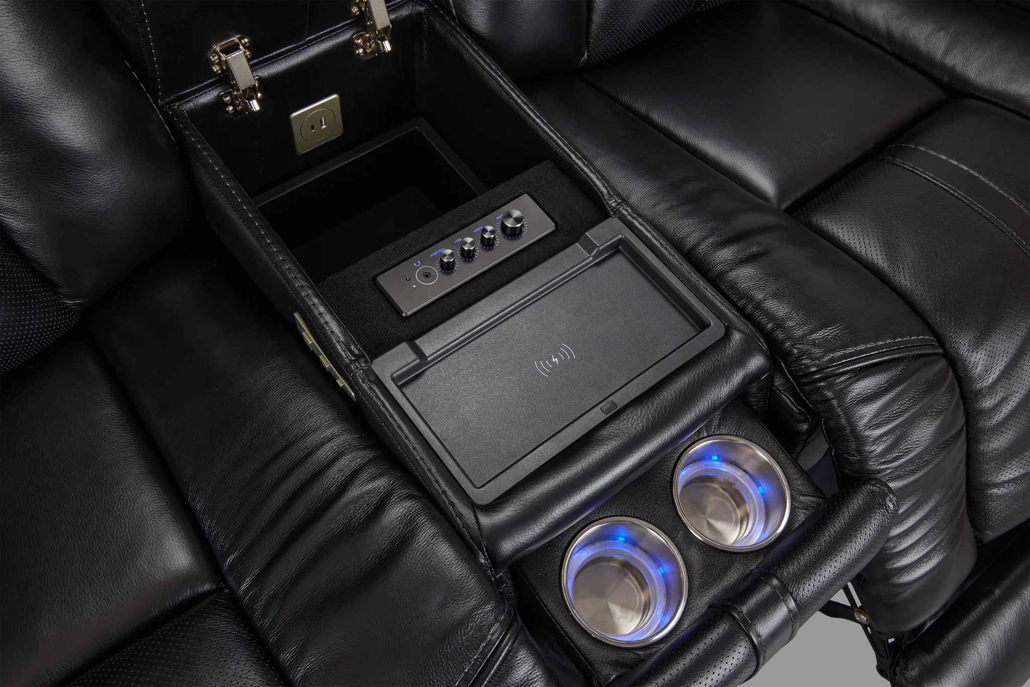 Eclipse Black Lthr/vinyl Power Reclining Console Loveseat W/ Massage