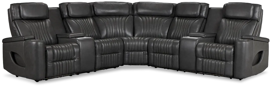 Nova Dark Gray Lthr/vinyl Medium 2-arm Quadruple Power Massage Sectional