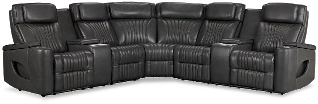 Nova Dark Gray Lthr/vinyl Medium 2-arm Quadruple Power Massage Sectional