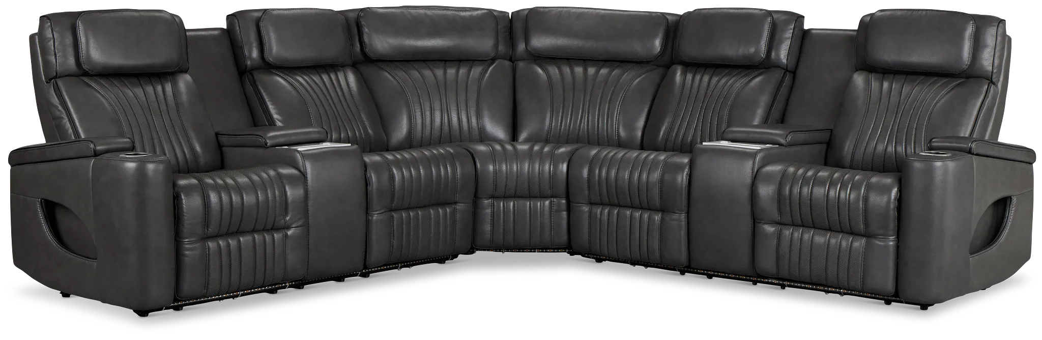 Nova Dark Gray Lthr/vinyl Medium 2-arm Quadruple Power Massage Sectional