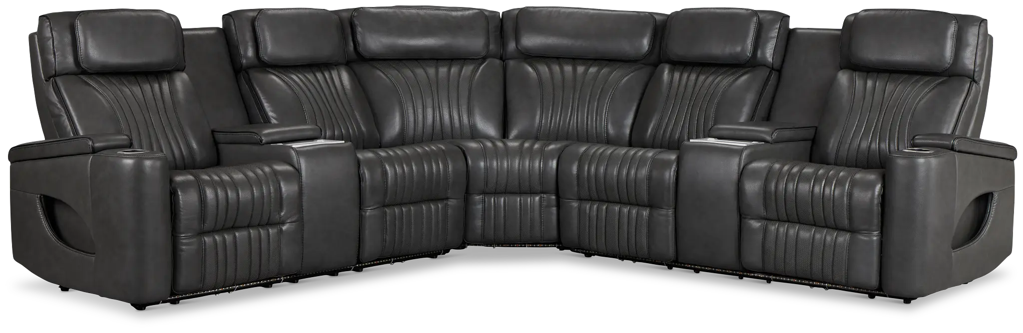 Nova Dark Gray Lthr/vinyl Medium 2-arm Quadruple Power Massage Sectional Nova Dark Gray Lthr/vinyl Medium 2-arm Quadruple Power Massage Sectional