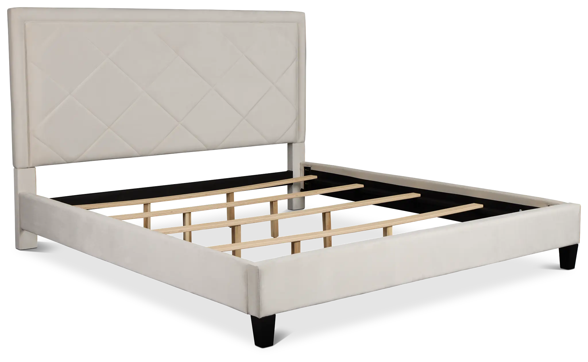Collin Beige Velvet Platform Bed Collin Beige Velvet Platform Bed