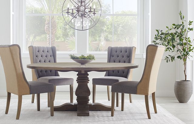 Hadlow Gray 72" Table & 4 Tufted Chairs (2)