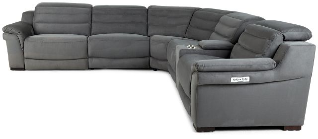Sentinel Dark Gray Micro Medium Dual Power Sectional With Music Console (2)