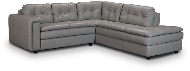 Rowan Gray Leather Small Right Bumper Sectional