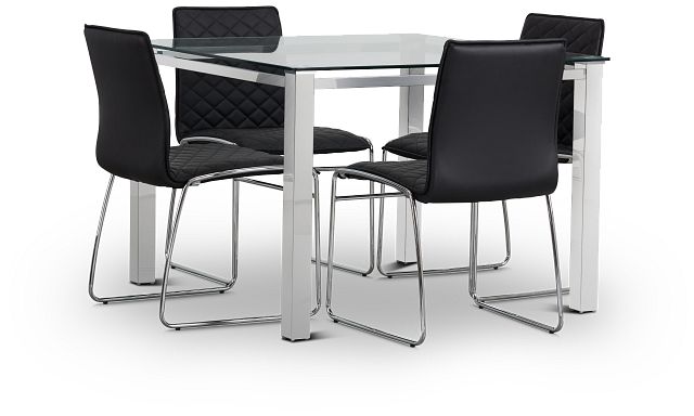 Skyline Black Square Table & 4 Metal Chairs (4)
