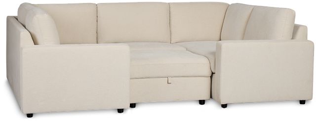 Addie Beige Fabric 6-piece Pit Storage Sectional