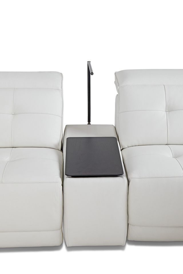 Reva White Leather Small Triple Power Reclining Two-arm Sectional