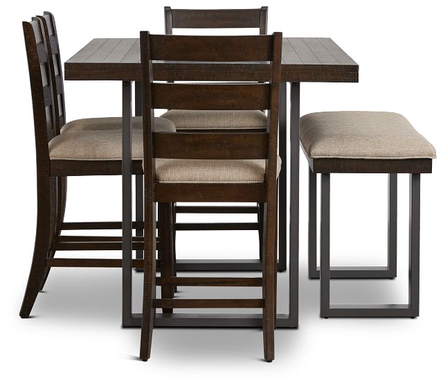 Sawyer Dark Tone High Table, 4 Barstools & High Bench (3)