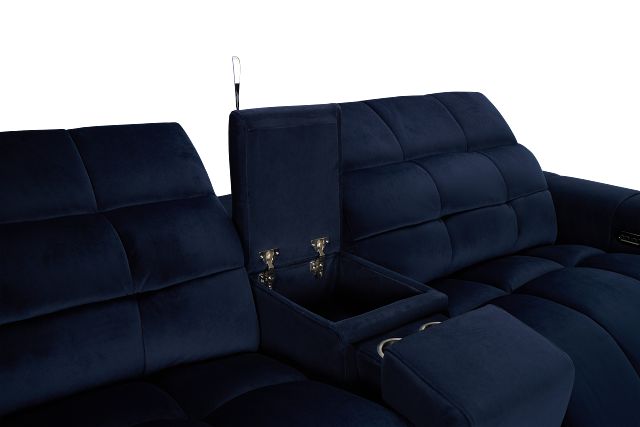 Gemma Navy Velvet Large Left Chaise Power Reclining Sectional