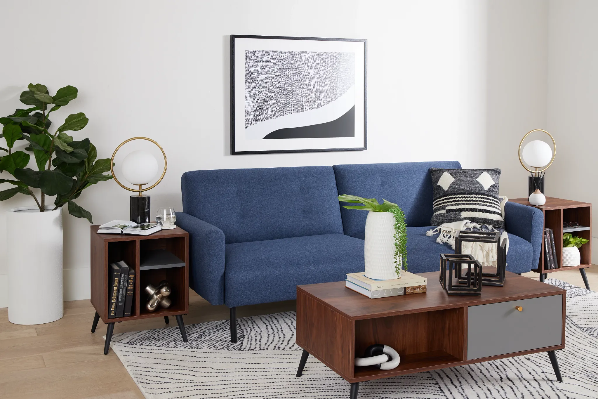 Denali Dark Blue Fabric Sofa Futon