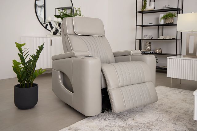 Nova Light Gray Lthr/vinyl Power Recliner W/ Massage