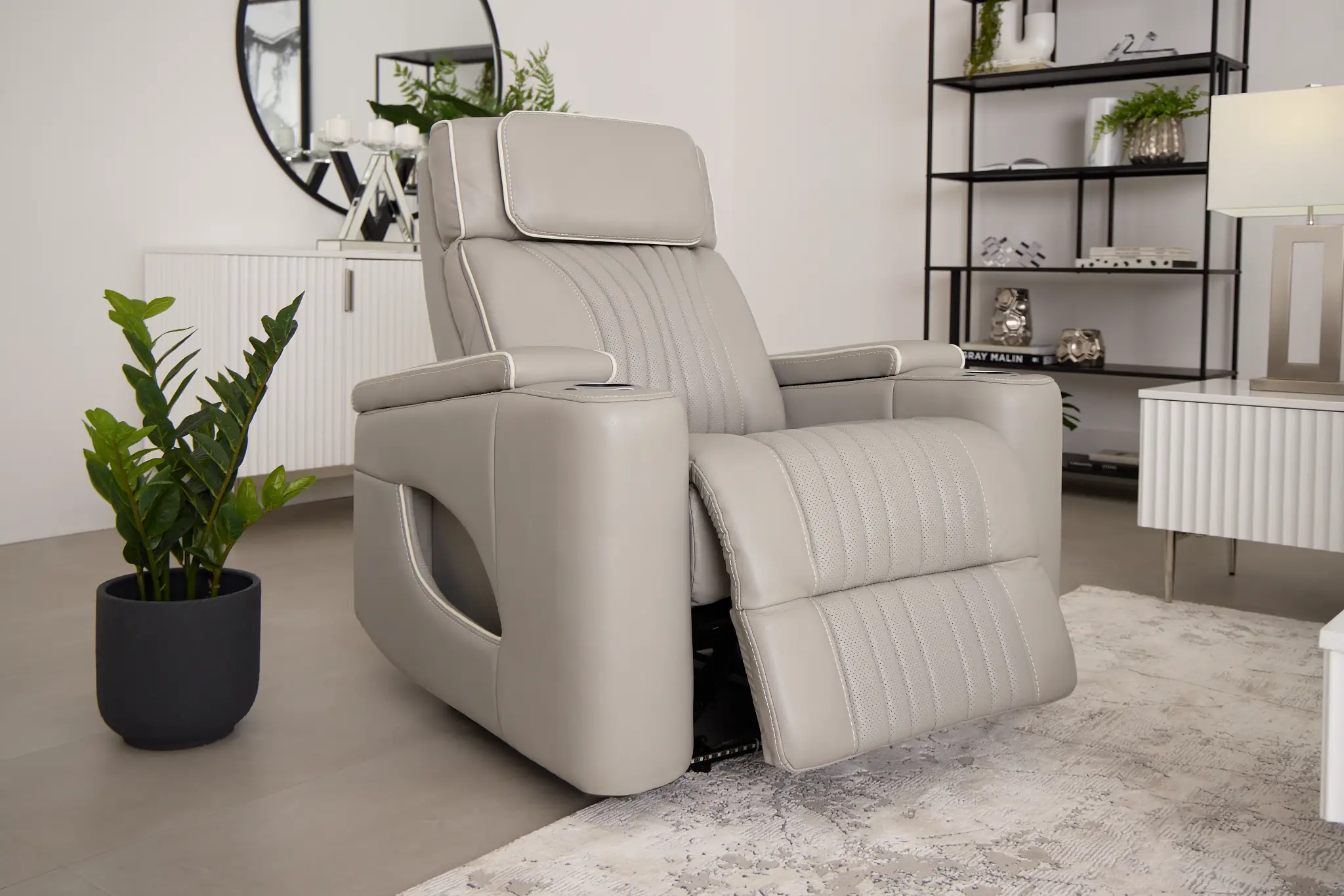 Nova Light Gray Lthr/vinyl Power Recliner W/ Massage Nova Light Gray Lthr/vinyl Power Recliner W/ Massage
