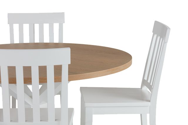 Nantucket Two-tone Light Tone Round Table & 4 White Chairs