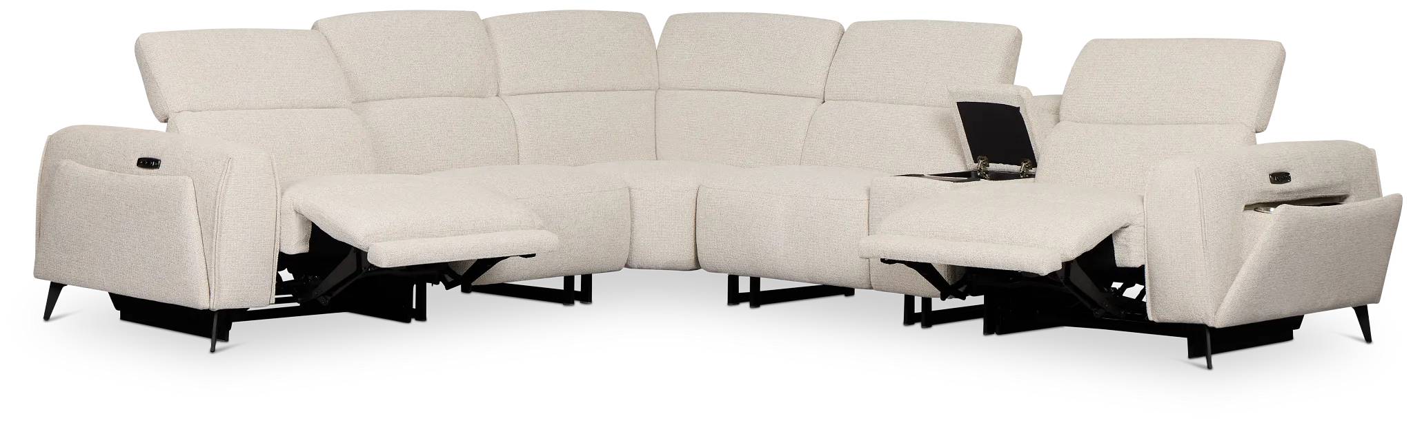 Reyna Light Beige Fabric Medium Dual Power 2-arm Reclining Sectional