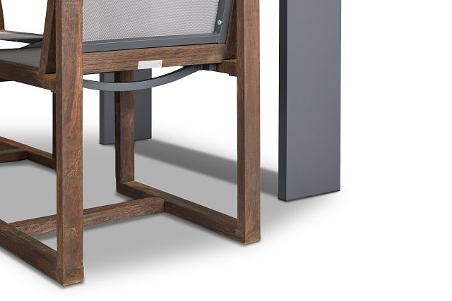 Linear Dark Gray 87" Aluminum Table & 4 Teak Sling Side Chairs