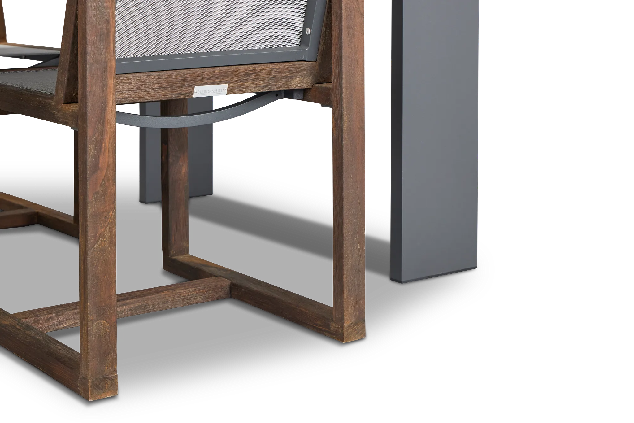 Linear Dark Gray 87" Aluminum Table & 4 Teak Sling Side Chairs