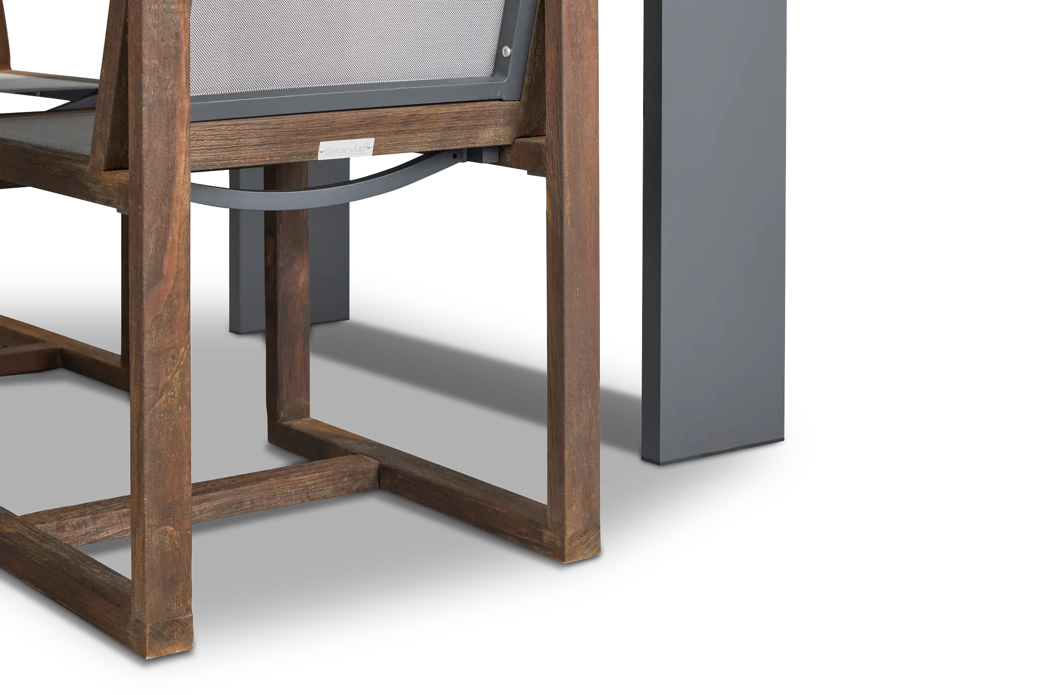 Linear Dark Gray 87" Aluminum Table & 4 Teak Sling Side Chairs Linear Dark Gray 87" Aluminum Table & 4 Teak Sling Side Chairs