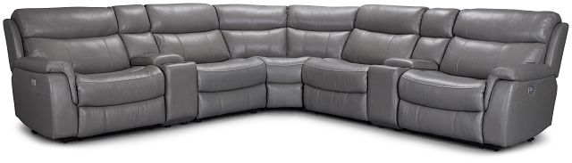 Graham Gray Lthr/vinyl Large Triple Power Reclining Two-arm Sectional