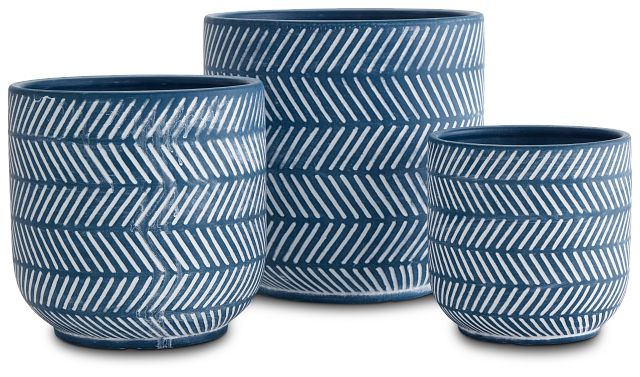 Shaw Dark Blue Set Of 3 Planter