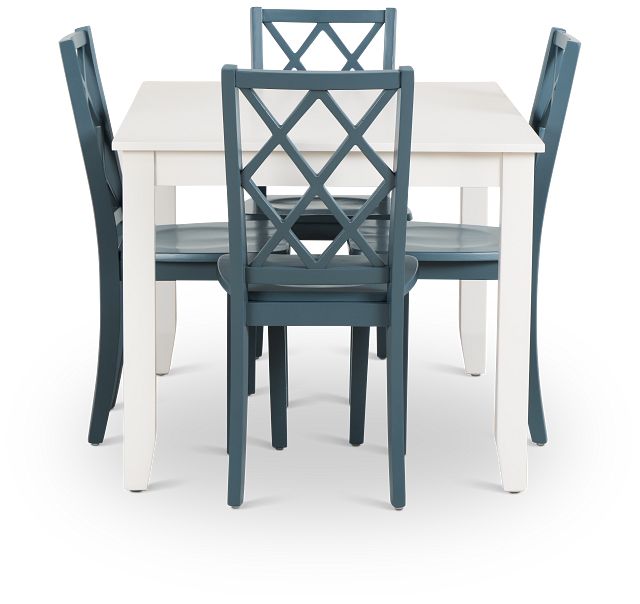 Edgartown White Rect Table & 4 Navy Wood Chairs