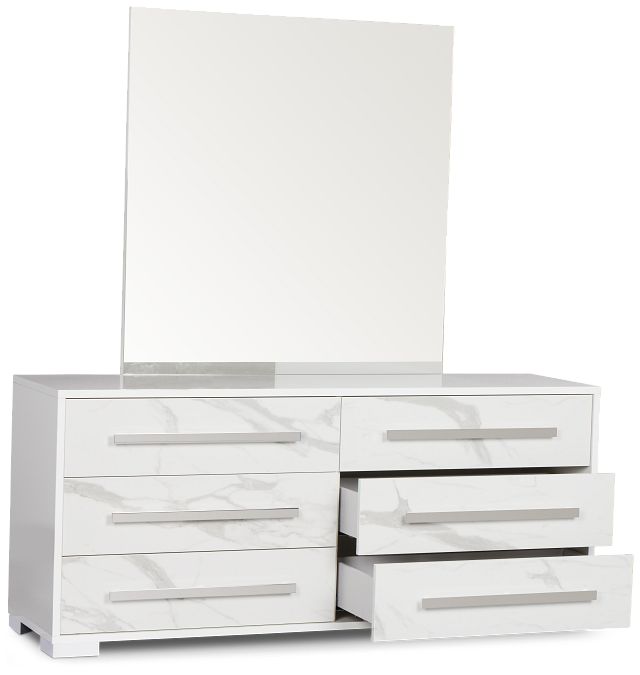 Modena White Dresser & Mirror