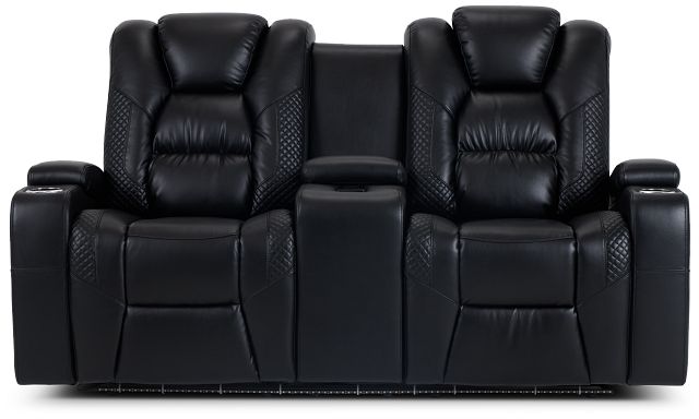 Troy Black Micro Power Reclining Console Loveseat