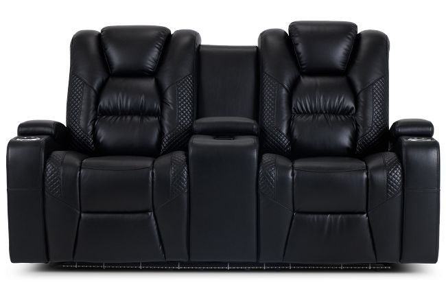 Troy Black Micro Power Reclining Console Loveseat
