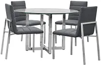 Amalfi Gray Glass Round Table & 4 Upholstered Chairs